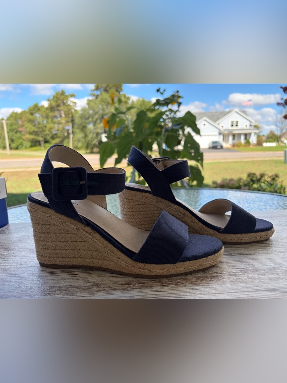 LifeStride Navy Espadrille Wedge Sandals with Ankle Strap 7M NEW